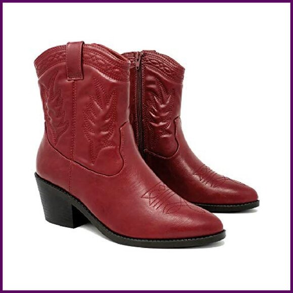 Women's Western Ankle Boots Side Zipper 6.5" Shaft 2.5" Heel - Picture 4 of 5